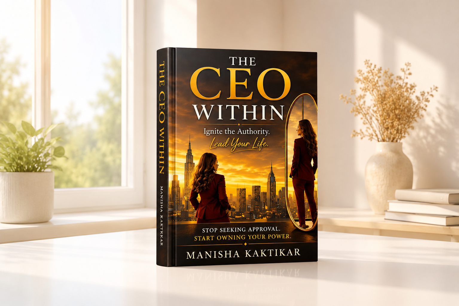 The CEO Within by Manisha Kaktikar — standing hardcover on a bright windowsill